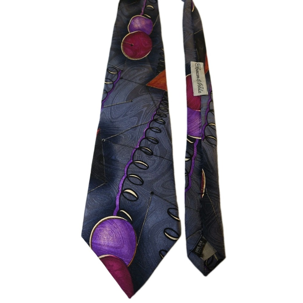 Vintage Spencer Noble Silk Tie Abstract Geometric Avant Garde Artsy Purple 90s